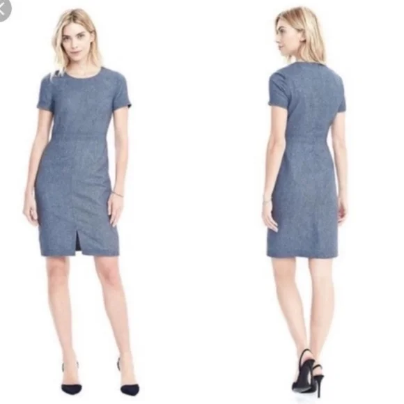 Banana Republic Light Blue Wool Classic Short-Sleeve Sheath Dres, Size 10 GUC - Picture 5 of 6